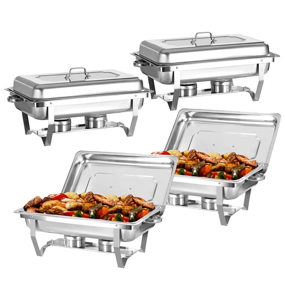 PRIJESSE Chafing Dish Buffet Set 4 PACK, 8 QT Stainless Steel Rectangular Chafing Dishes FULL PAN for Buffet, Warmers Sets for Parties, Events, Wedding, Camping, Dinner