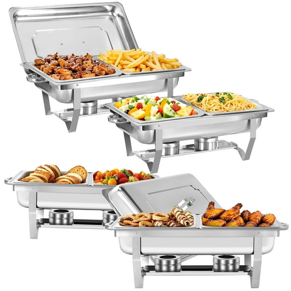 PRIJESSE Chafing Dish Buffet Set 4 Pack, 9QT Stainless Steel Chafing Dishes for Buffet, Chafers and Buffet Warmers Sets for Events, Wedding, Camping, Dinner, with 1/2 Size Pan