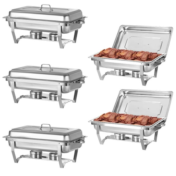 PRIJESSE Chafing Dish Buffet Set, 5 Pack 8-Quart Buffet Chafe Warmer Set, Stainless Steel Chafing Dish Buffet Food Warmer with Lid & Holder