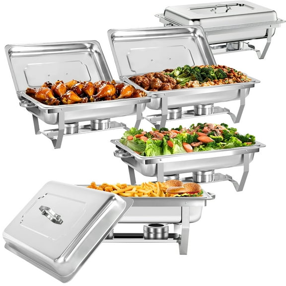 PRIJESSE Chafing Dish Buffet Set 5 Pack, 9QT Stainless Steel Chafing Dishes for Buffet, Chafers and Buffet Warmers Sets for Events, Wedding, Camping, Dinner, with Full Size Pan