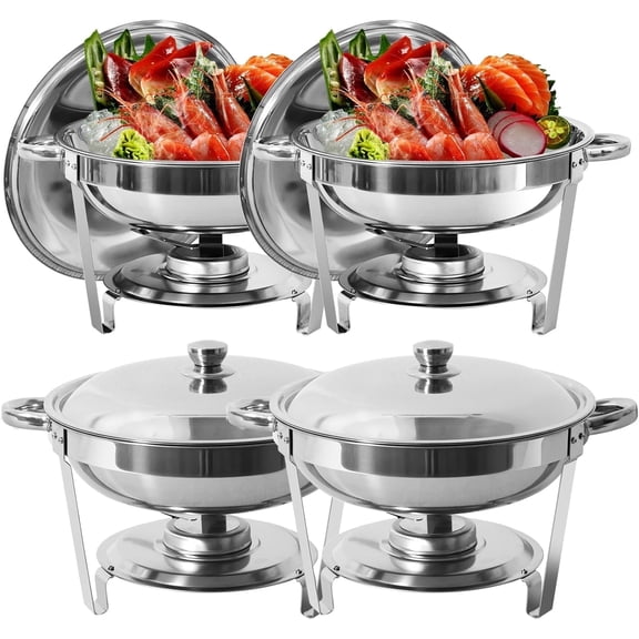 PRIJESSE Chafing Dish Buffet Set, 5Qt 4-Pack Stainless Steel Round Catering Warmer Set for Breakfast