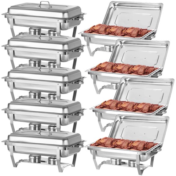 PRIJESSE Chafing Dish Buffet Set, 9 Pack 8-Quart Buffet Chafe Warmer Set, Stainless Steel Chafing Dish Buffet Food Warmer with Lid & Holder