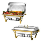 PRIJESSE Chafing Dishes for Buffet 2 Pack,9QT Elegant Gold and Silver Colors Stainless Steel Chafing Dish Buffet Set Chafers and Buffet Warmers Sets for Any Party with Complete Set