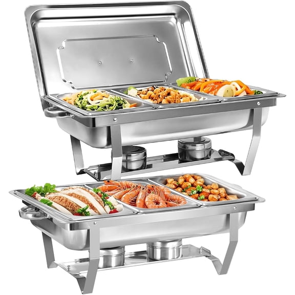 PRIJESSE Chafing Dishes for Buffet 9QT 2 Pack, Food Grade Stainless Steel Chafing Dish Buffet Set w/Foldable Frame, for Catering, Holiday, with 1/3 Size Pan