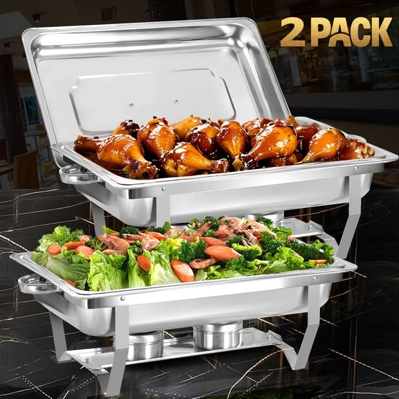 PRIJESSE Chafing Dishes for Buffet 9QT 2 Pack, Food Grade Stainless Steel Chafing Dish Buffet Set w/Foldable Frame, for Catering, Holiday, with Full Size Pan