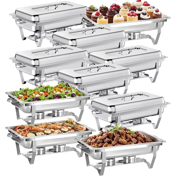 PRIJESSE Chafing Dishes for Buffet 9QT, Easy Assembly, Food-Grade Stainless Steel Chafers for Catering with Rolled Edge Design 10 PACK