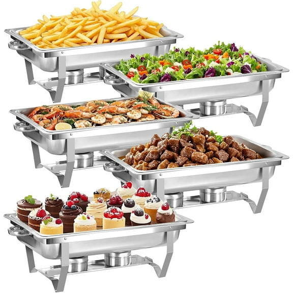 PRIJESSE Chafing Dishes for Buffet 9QT, Easy Assembly, Food-Grade Stainless Steel Chafers for Catering with Rolled Edge Design 5 PACK
