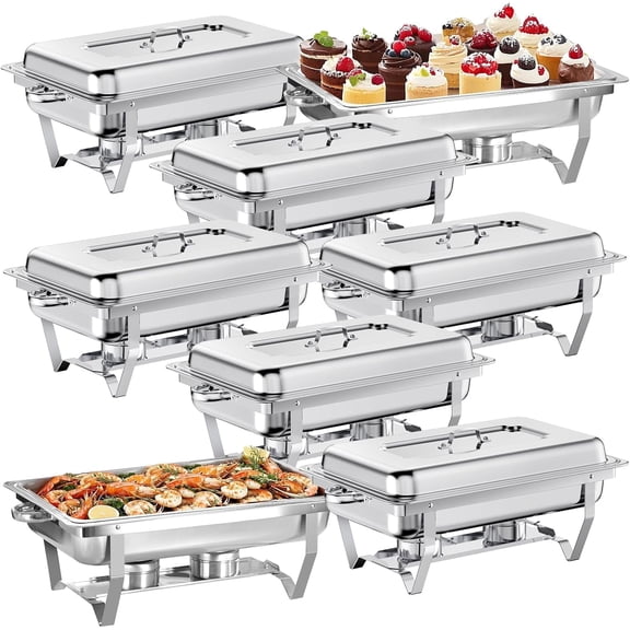 PRIJESSE Chafing Dishes for Buffet 9QT, Easy Assembly, Food-Grade Stainless Steel Chafers for Catering with Rolled Edge Design 8 PACK