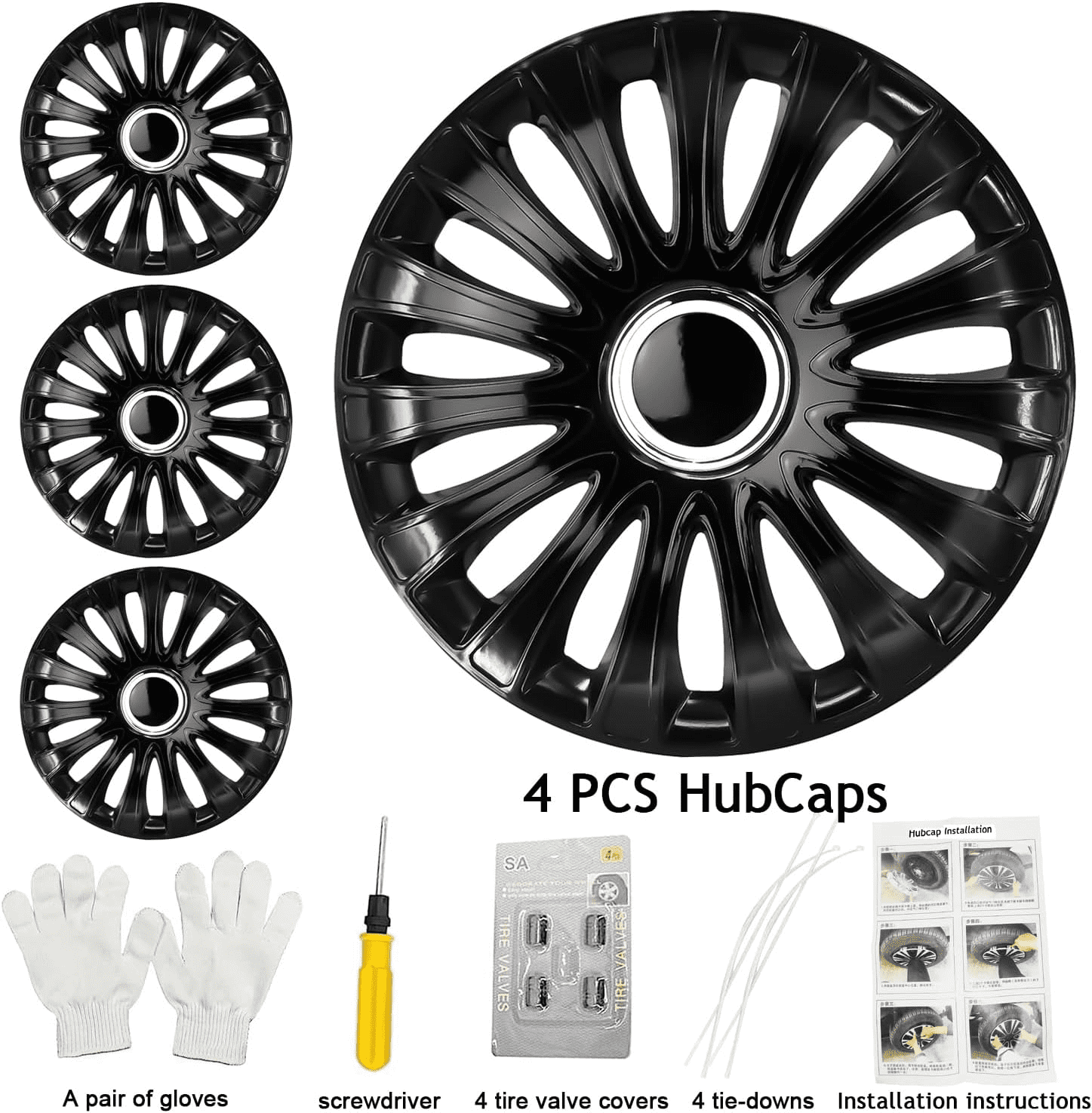 PRIJESSE HubCaps 16 inch Set of 4, R16 Hub caps, Universal Wheel Rim