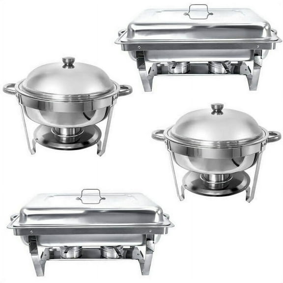 PRIJESSE Restaurants Buffet Chafing Dishes Sets - 2 Rectangular 8QT + 2 Round 6QT
