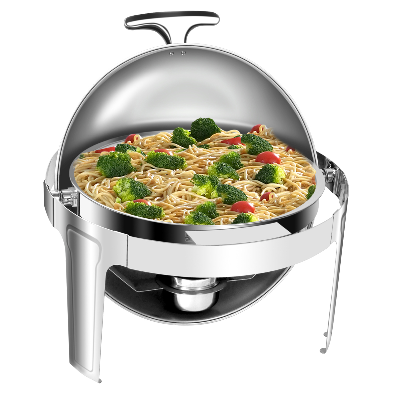 PRIJESSE Roll Top Chafing Dish Buffet Set 1 PACK, 6.3 Quart Round Full Size Pan Chafer
