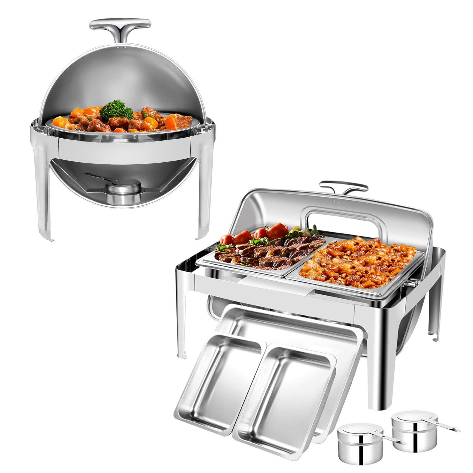 9QT Rectangle Catering Warmer Server Roll Top Chafing Dish Buffet Set, Full Size Pan