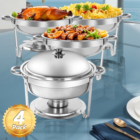 PRIJESSE Round Chafing Dishes, 4 Pack Chafers and Food Warmers, Chafing Dish for Buffet 6QT for Parties, Weddings, Events, Banquet