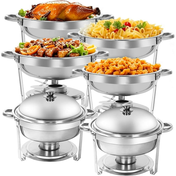 PRIJESSE Round Chafing Dishes, 6 Pack Chafers and Food Warmers, Chafing Dish for Buffet 6QT for Parties, Weddings, Events, Banquet