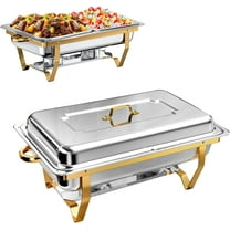 PRIJESSE Stainless Steel Buffet Warmers Set 2 Pack 9 QT Chafing Dishes for Buffet [Gold Colors] Rolled-Edge Design Chafing Dishes for Buffet for Wedding 1/2 size pan