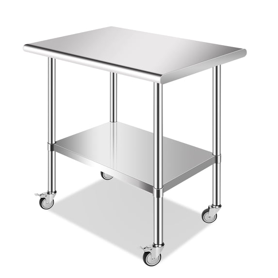PRIJESSE Stainless Steel Commercial Kitchen Prep & Work Table with 4 Casters (Wheels) - 30 L x 24 W Inches