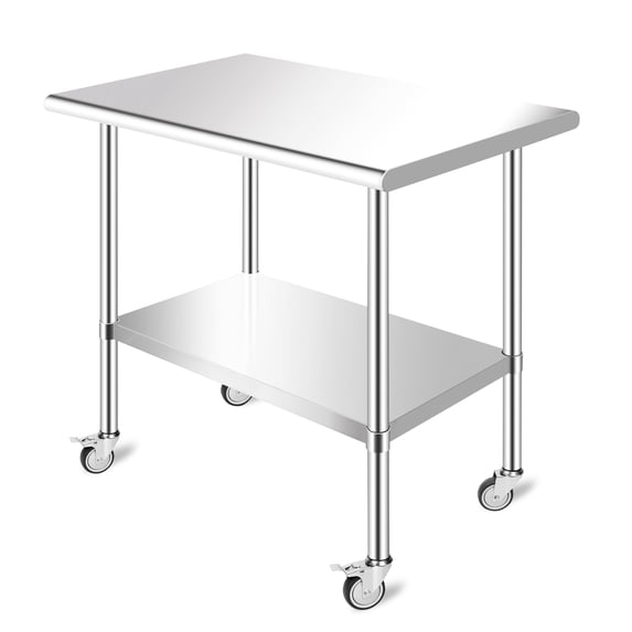 PRIJESSE Stainless Steel Commercial Kitchen Prep & Work Table with 4 Casters (Wheels) - 36 L x 24 W Inches