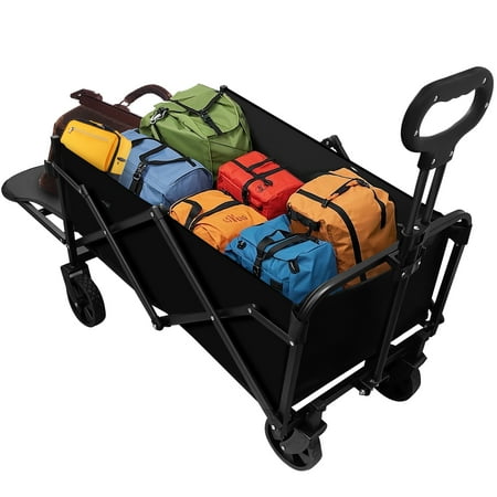 PRIJESSE Wagons Carts Foldable for Camp, 300lbs Capacity, Collapsible Utility Cart with Extended Tailgate for Camping, Beach, Picnic, Grocery & Outdoor Use