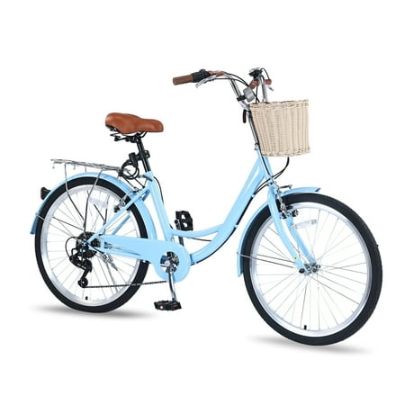 PRIJESSE Women's Lightweight Step-Through Cruiser Bike 26" Wheels 7-Speed Comfortable City Commuter Blue