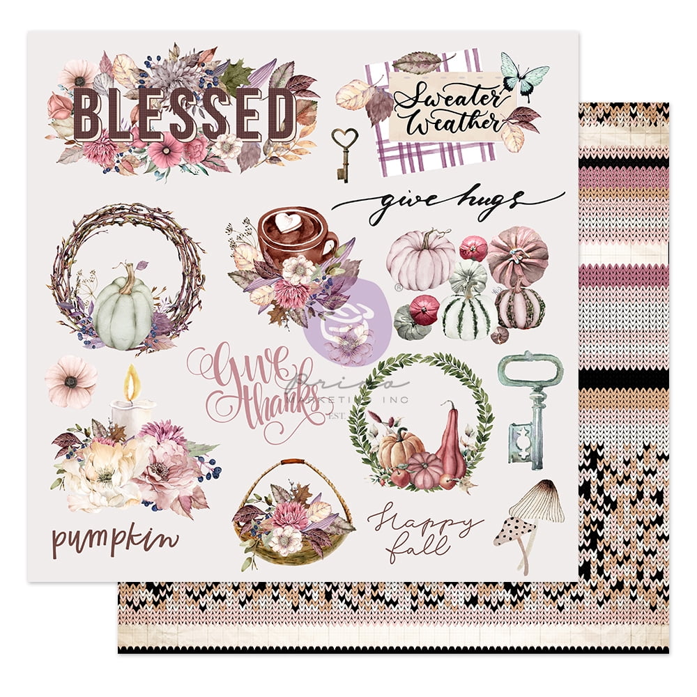PRIMA MARKETING INC Hello Pink Autumn Collection 12x12 Sheet - Sweater weather -, 12"x12" with foil detail UPC 655350849993