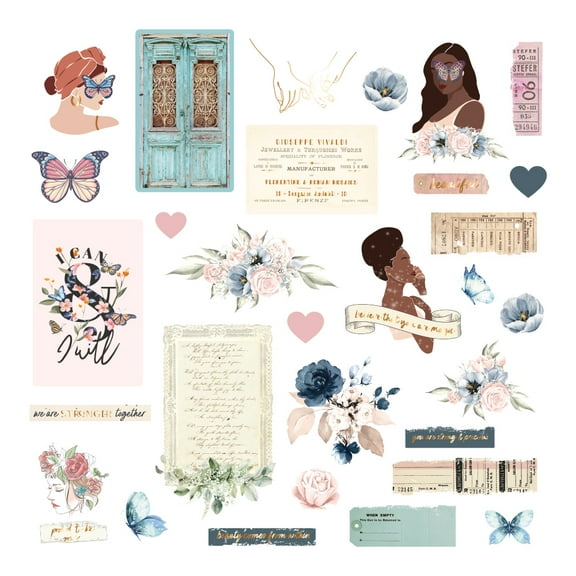 PRIMA MARKETING INC Indigo Collection Ephemera - 30 pcs, w/ foil details UPC 655350998295