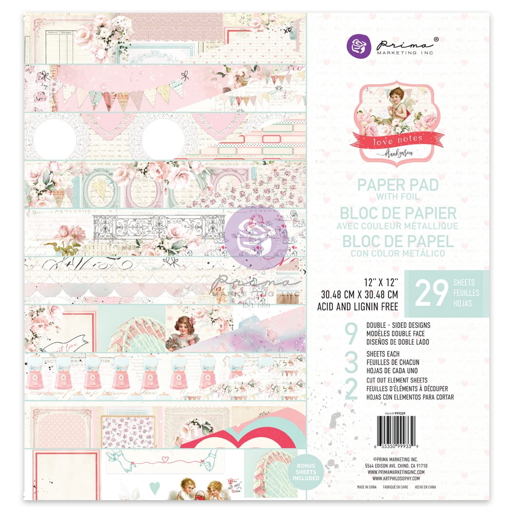 Prima Marketing Double-Sided Paper Pad 12"X12" 29/Pkg-Love Notes, W/Foil Details