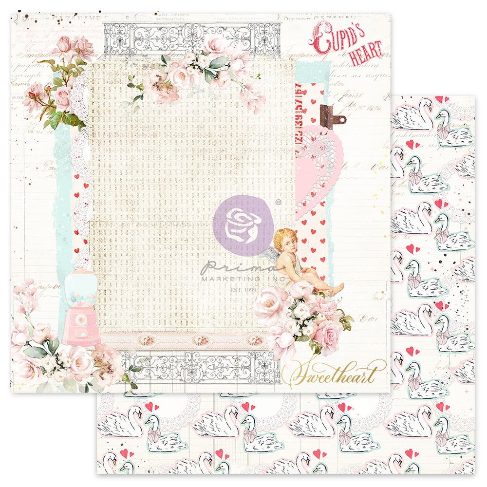 PRIMA MARKETING INC Love Notes Collection 12x12 Sheet - Cupid's Heart - 1 sheet 12"x12" w/ foil details UPC 655350999285