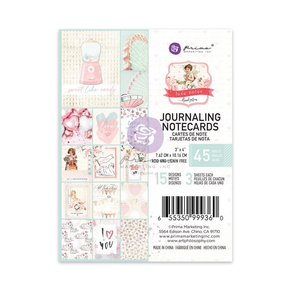 Love Notes Journaling Cards 3"X4" 45/Pkg-15 Designs/3 Each