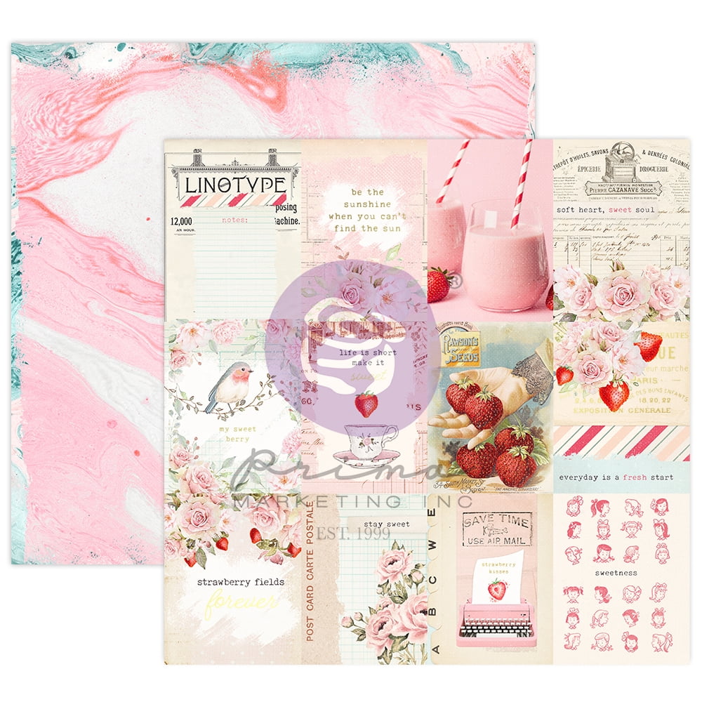 PRIMA MARKETING INC Strawberry Milkshake Collection 12x12 Sheet - All The Strawberries - 12x12 in, w/ foil details UPC 655350998486