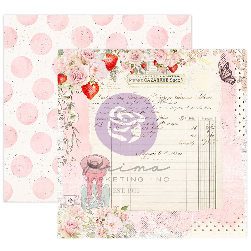 PRIMA MARKETING INC Strawberry Milkshake Collection 12x12 Sheet - Strawberry Fields - 12x12 in, w/ foil details UPC 655350998493