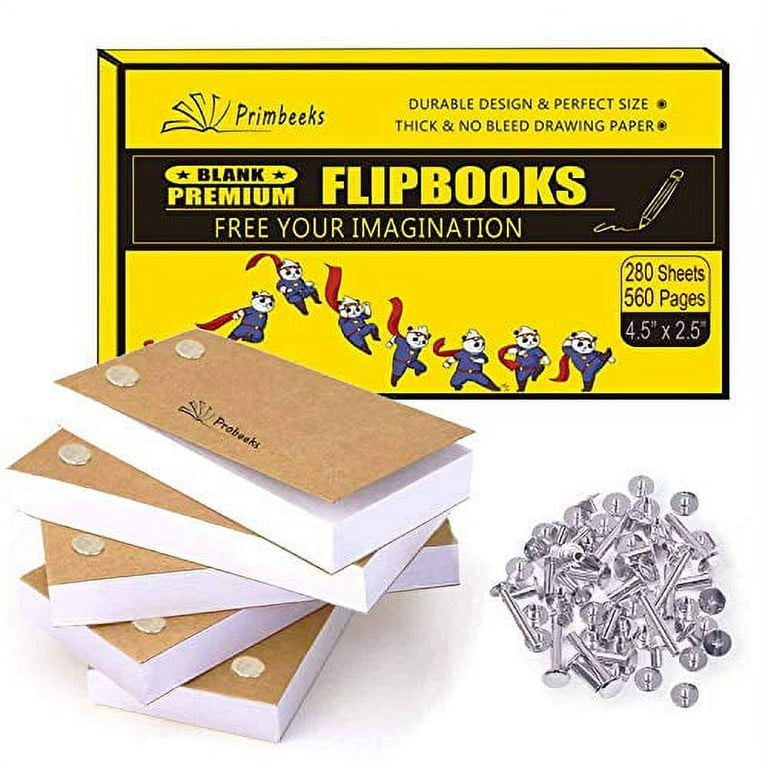 PRIMBEEKS Premium Blank Flip Books Paper with Holes, 280 Sheets (560 Pages)  No Bleed Flipbooks - Works with Flipbook Kit Light Pads, 4.5 x 2.5 Flip