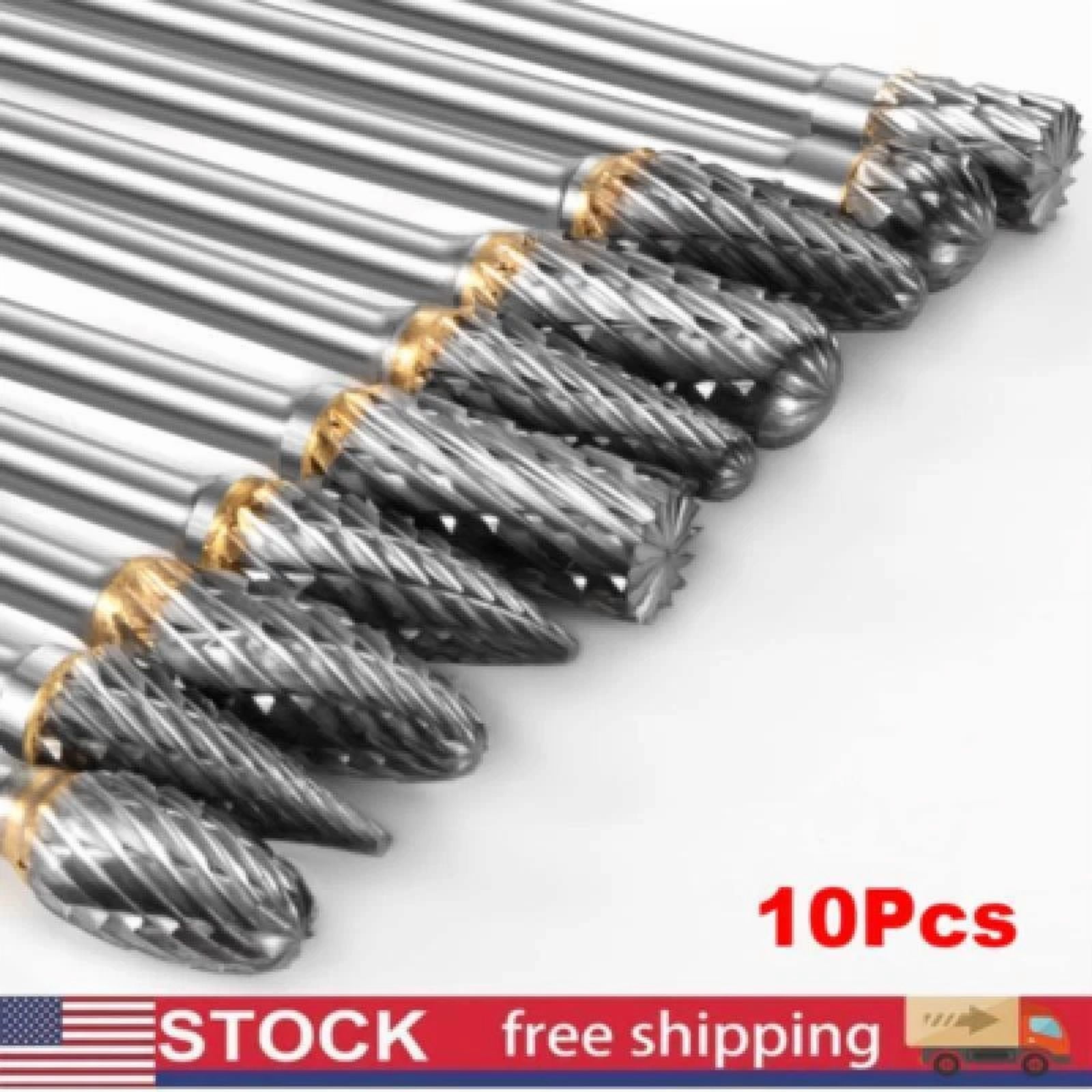 PRIME - 10Pcs Carbide Rotary Burr Bit Set 1/8" Cutting Carving Burrs For Dremel Tool