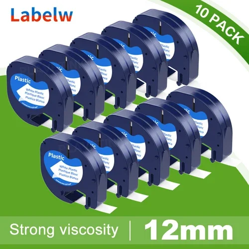 PRIME - 10Pk Compatible Dymo Letratag Refill 91331 12Mm White Plastic Label Tape Lt-100H