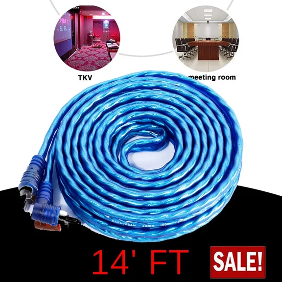 PRIME- 14'Ft Car Audio Amplifier Stereo Cord Amp Rca Lead Connect Cable 2Ch Bule Tools