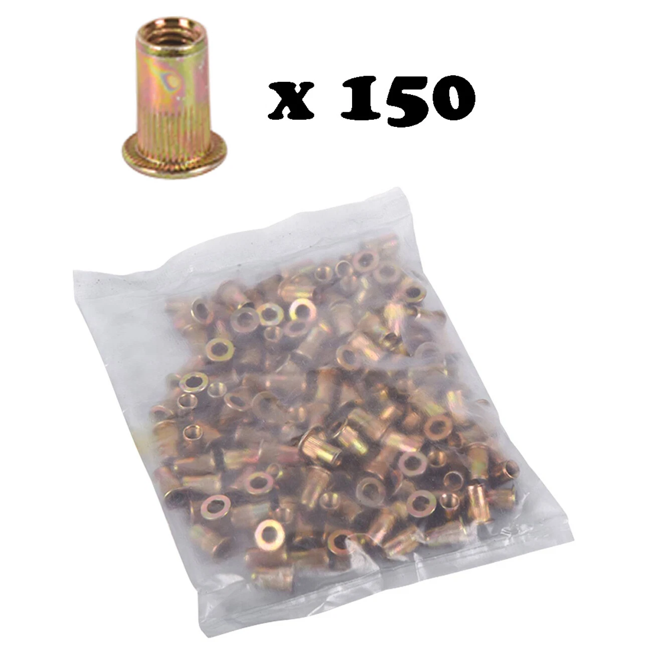 PRIME - 150Pcs Flat Head M5 Rivet Nut Rivnut Nutsert Metric Zinc Plated Carbon Steel