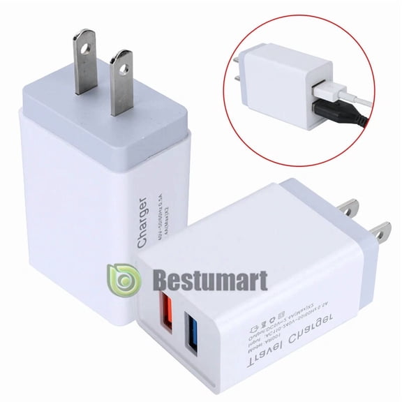 PRIME- 2 Port Usb Wall Charger Station Travel Ac Power Adapter For Universal Cell Phone