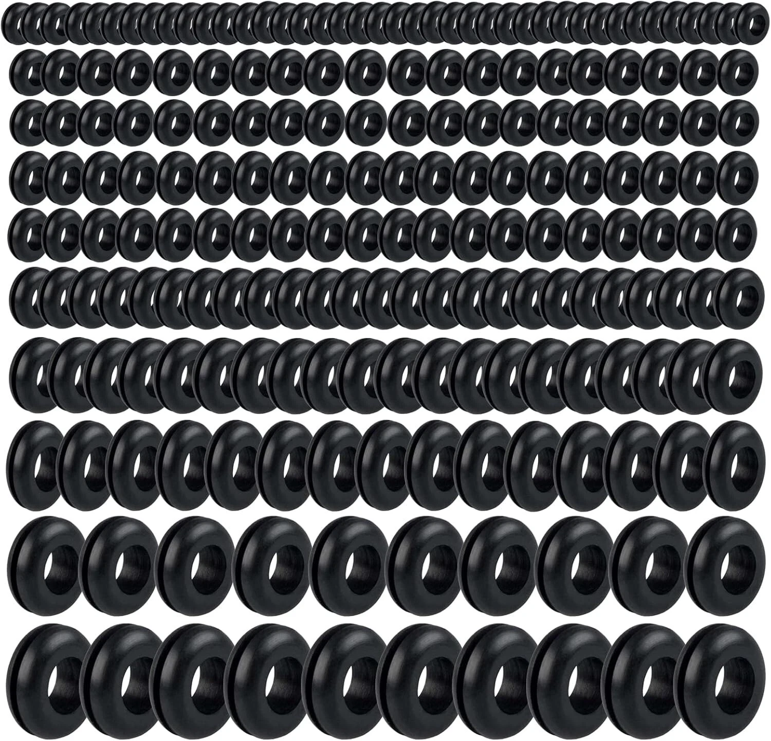 PRIME - 200Pcs Rubber Assortment Kit, 8 Sizes Rubber Grommets For Wiring Automotive