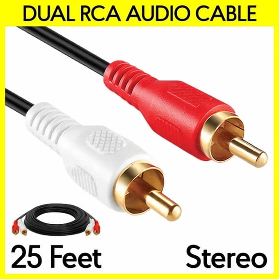 PRIME- 25 Feet Dual Rca Cable Stereo Audio 2 Rca To 2 Rca Cord Amplifier Speakers Cable