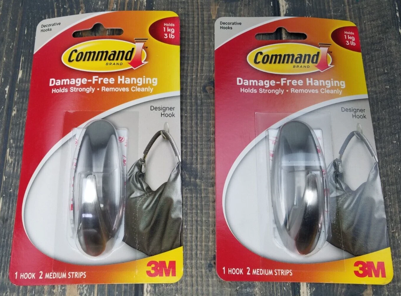 PRIME - 2Pk 3M Command Medium Hook Decorative Designer Hook Hanger 17081 Brushed Nickel