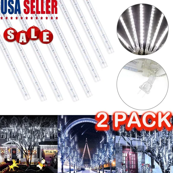 PRIME - 2X Led Meteor Shower Rain Lights Tree String Light 8 Tubes Garden Party Outdoor