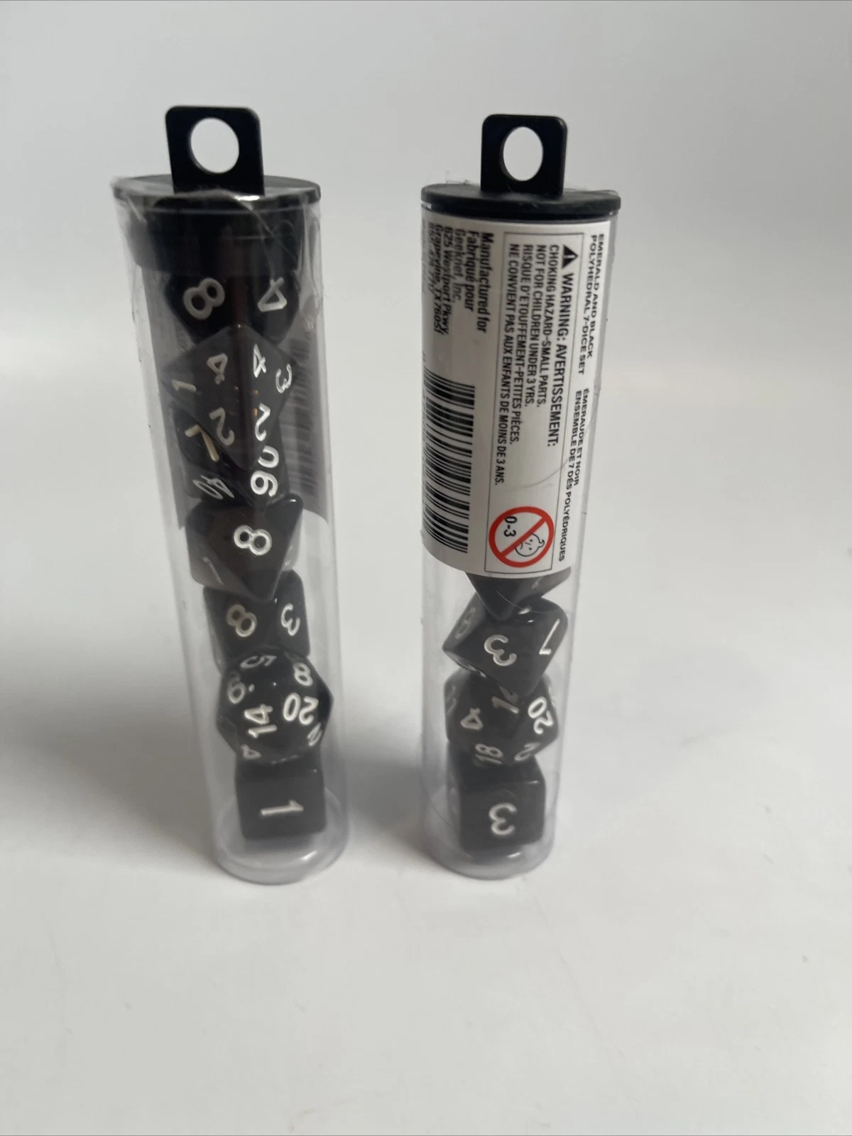 PRIME- 2XS 7 Pc Die Dice Set Black Role Playing Games Dungeons & Dragons Dd Acrylic