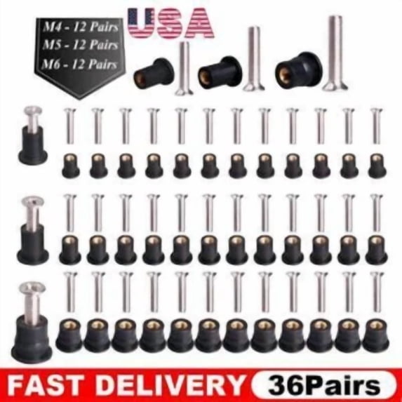 PRIME - 36 Pairs M4 M5 M6 Neoprene Well Nuts For Kayak Motorcycle Boat Marine Windscreen