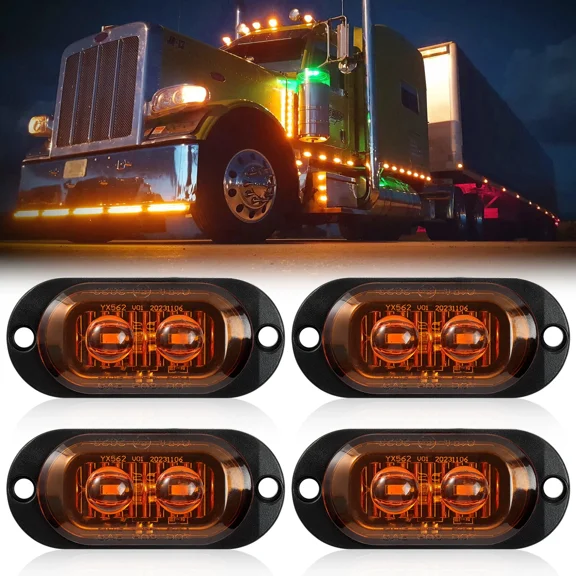 PRIME- 4X Amber Trailer Side Marker Light Pickup Truck Indicator 12V 24V E8 Dot Sae