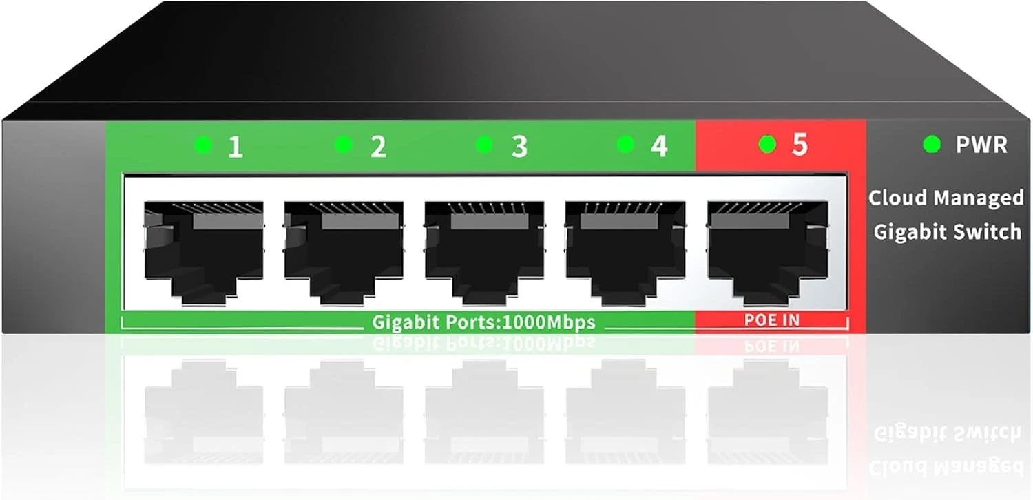 PRIME - 5-Port Gigabit Ethernet Switch – Vlan/Qos, Plug & Play, Metal, Poe-In