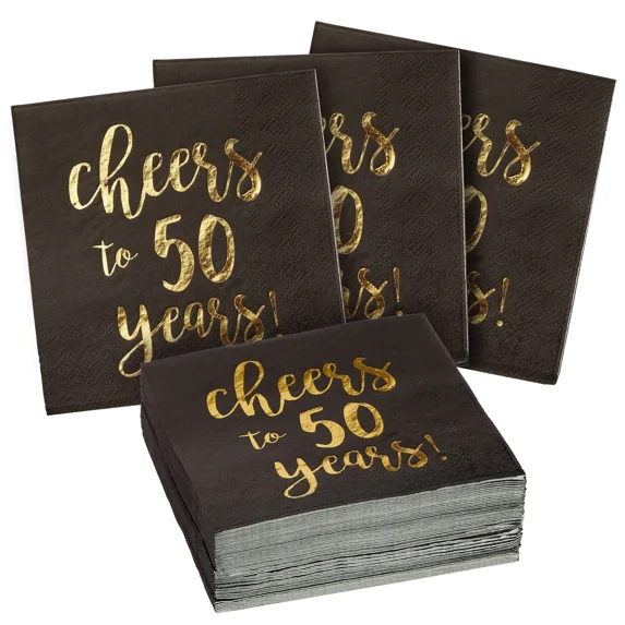 PRIME - 50 Pack Cheers To 50 Years Napkins For 50Th Birthday, 3-Ply, 5 X 5 In