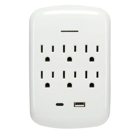 PRIME 6-Outlet Surge Protector Wall Tap with USB-C and USB-A Charging Outlets, PBSU072