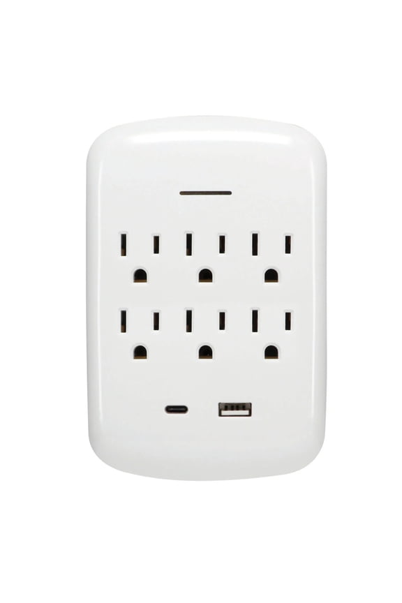 6-Outlet Surge Protector Wall Tap with USB-C and USB-A Charging Outlets, PBSU072