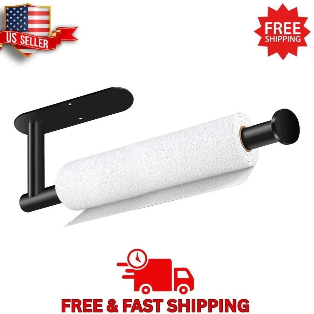 PRIME - Black Paper Towel Holder – Adhesive/Wall Mount Under Cabinet For Kitchen & Bath