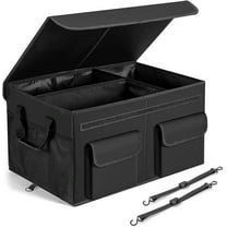 PRIME Car Trunk Organizer with Lid, Collapsible Car Storage Organizer with Reinforced Leather Handles, Non-Slip Bottom, Trunk Organizer for SUV, Van, Jeep (Black with Strap, Extra Large)