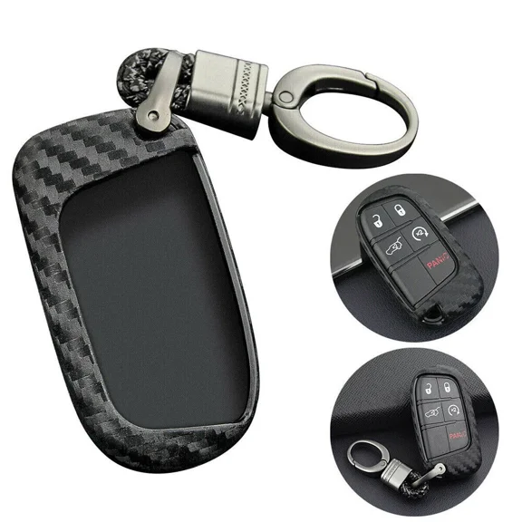 PRIME- Carbon Fiber Key Fob Chain For Jeep Dodge Chrysler Accessories Cover Case Ring